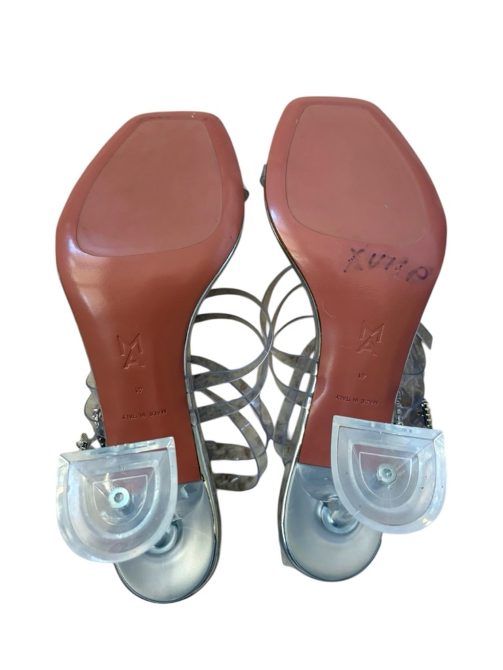 Amina Muaddi Made in Italy Robyn Transparent PVC Buckle-Embellished Sandals - Picture 15 of 15